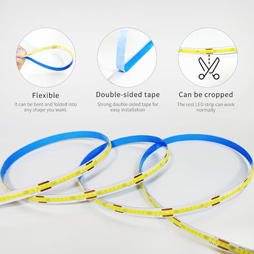 Image of 32.8ft COB LED Strip Lights 6000K White Dimmable DC 24V Flexible LED Tape Light for Bedroom, with Remote and app Control LED Light Strip,for DIY Home Decoration(White