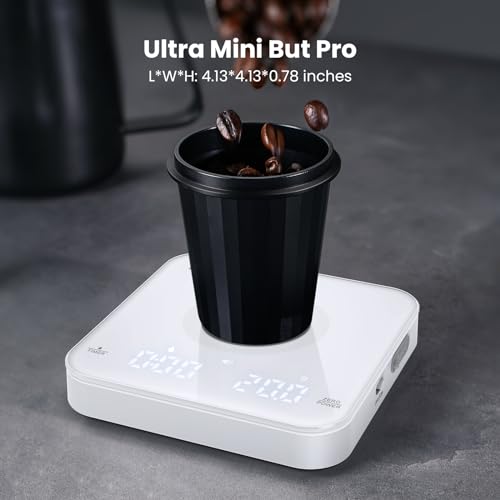 Image of Maestri House Mini Coffee Scale with Timer, USB-C Rechargeable Espresso Scale, 2kg /0.1g Accurate Scale for Espresso and Pour-Over Coffee, Portable Digital Kitchen Scale with Auto Timer (White)