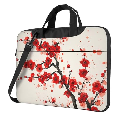 Maletín para portátil rojo con flores resistente al agua 14" miniatura 1