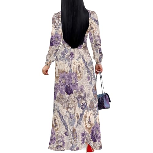 Image of PinkPatty Women's Print Maxi Dresses 3 /4 Sleeve Flowy Long Dress V Neck Wrap Tie Waist Sundress