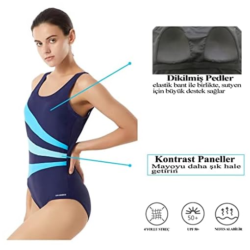 LULUWINGX Vrouwen Een Stuk Badpak Drie Voorkant Splice Badpak Lage U Terug Badmode UPF 50+ Navy - Image 6