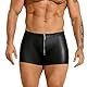 sunshinelady Boxershorts Herren Sexy Leder Unterhosen Männer Große Größen Wetlook Shorts Erotische Unterwäsche mit Reißverschluss String Tanga mit Beutel Low Rise Underwear Men Clubwear Schwarz,S