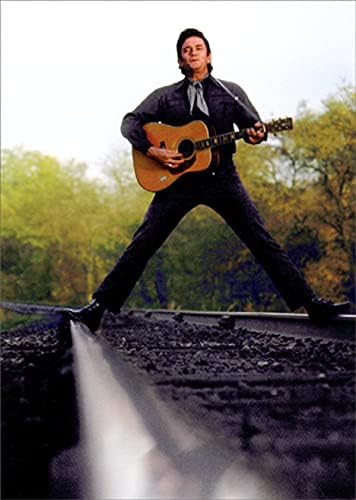 Johnny Cash with Guitar On Train Tracks America Collection Birthday Card
