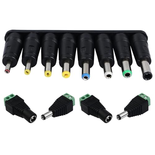 GTIWUNG 8 Types Adaptateur d'alimentation DC 5,5 x 2,1 mm Connecteur Universel CC Plugs Femelle à Mâle Adaptateur,Barrel Jack Connecteur avec 2 Paires DC...