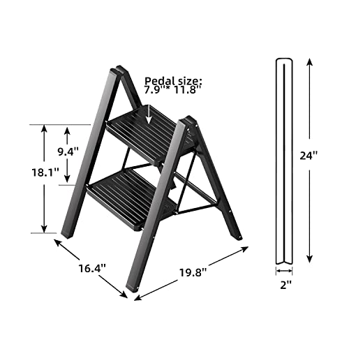 Gamegem 2 Step Ladder Folding Step Stool With Wide Anti-Slip Pedal, 330Lbs Capacity, Lightweight Portable Stepladder For Home And Kitchen Use,Black #TOP5