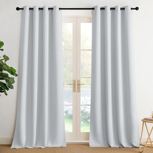 Image of NICETOWN Greyish White Ring Top Panels - Thermal Insulated Shades for Nursery, Kids Room, Yard, Closet, Garage - Breathable Fabric, Privacy Assured, 2 Panels, W52 x L95