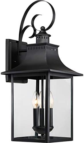 Quoizel Chancellor Outdoor Wall Lantern, 23.5 Inch 3-Light Vintage Wall Sconce, Mystic Black Lantern Wall Light, Clear Glass, Outside Lights for Patio, Porch, Front Door, Garage, Deck & Backyard
