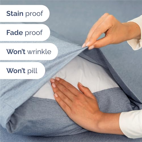 Image of Split King 7 Piece Bed Sheet Set - Breathable & Cooling - Heathered Blue | Ultra-Soft Hotel Luxury Bedding Set w / 8-16 Inch Deep Pockets, 1 Flat & 2 Fitted Sheet & 4 Pillowcases, Wrinkle & Fade Free