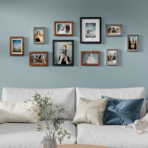 Image of Vittanly 10 Pack Picture Frames, Picture Frames Collage Wall Decor with Two 8x10, Four 5x7, Four 4x6 Photo Frames, Gallery Wall Frame Set for Wall or Tabletop Display, Black, Walnut Brown, Dark Grey