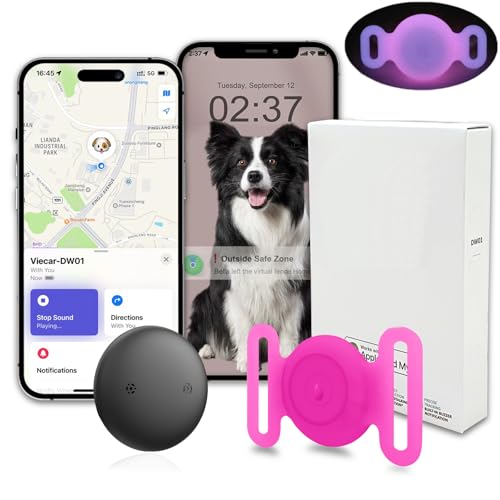 GPS Tracker for Dogs, Mini GPS Cat Tracker, IPX8 Waterproof GPS Trackers for Cats with Holder, No Monthly Fee, Work with Apple Find My(iOS Only), Smart Trackers for Dogs-YGPink-3 by Bingolar - Used condition - US$14.84