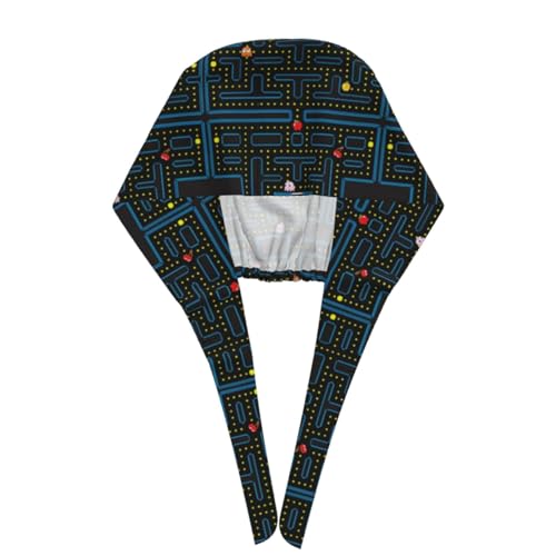 Image of Cute Pug Dog Print Working Cap Scrub Cap with Sweatband,Adjustable Fashion Bandage Tie Back Hat Headwear for Women Men