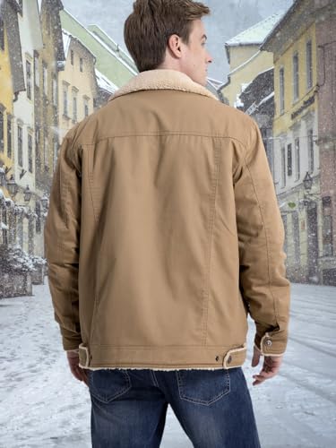 NAVEKULL Men's Warm Winter Jacket Thick Cotton Fleece Lined Work Coat Thermal Lapel Sherpa Cargo Trucker Jacket4