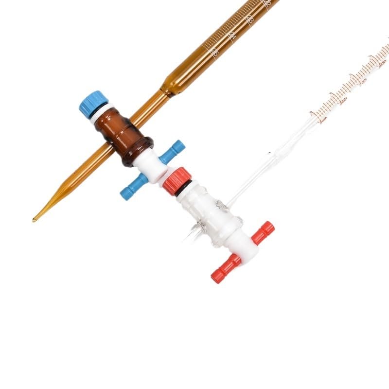 Bureta de Vidrio Borosilicato Clase A - 10ml, 25ml, 50ml para Titulación Precisa con Llave PTFE(Blue-white Transparent 50ml)