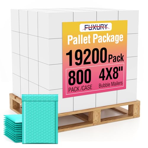 Image of Fuxury Bubble Mailers 4x8 inch Teal Padded Envelopes 19200 Pack Bulk Pallet | Strong Adhesion Full Pallet of Padded Mailers Bubble Envelopes for Small Business Mailing Small Items,Jewelry,Makeup