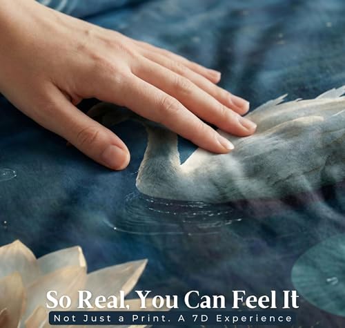 Image of SANMARINO 300 TC Cloud Cotton Pixel 7D King Size Bedsheet with 2 Pillow Cover | Premium 7D Floral Printed Bedding Set | Ultra Soft & Breathable | 108x108 Inch | Midnight Sapphire Lotus Serenity