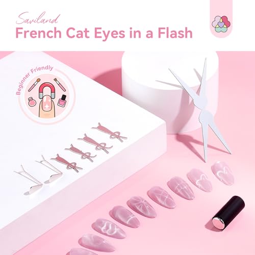 Image of SAVILAND Cat Eye Magnet For Nails: 7 PCS Nail Magnet Guides for CatEye Magnet Gel Nail Polish Scissor-Shaped French Cat-Eye Effect Heart Magnet for Cat Eye Gel Polish Beginners Home Gift