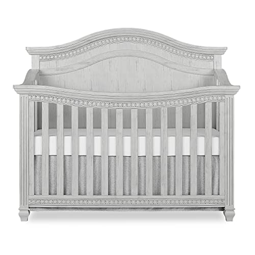 Evolur Madison 5-In-1 Curved Top Convertible Crib In Antique Grey Mist, Features 3 Mattress Height Settings, Wooden Nursery And Bedroom Furniture, Baby Crib #TOP1