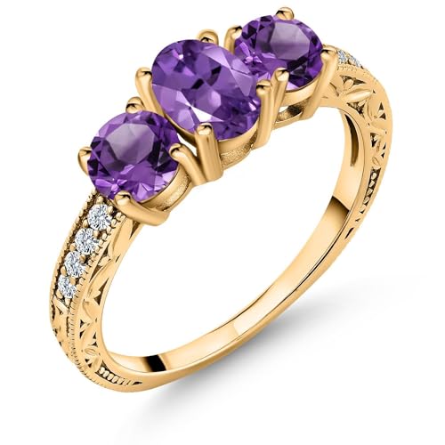 Gem Stone King 18K Yellow Gold Plated Silver Purple Amethyst Ring For Women (1.78 Cttw, Oval 7X5MM, Gemstone Birthstone, Size 7)