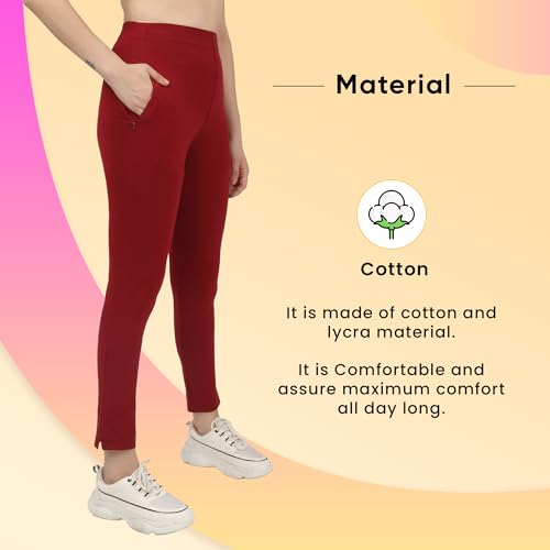 Image of ON&ON Women's Cotton and Lycra Stretchable Slim Fit Straight Pant | Trouser for Casual Wear and Office Wear