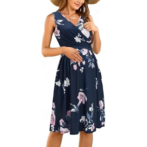 OUGES Summer Maternity Nursing Dress with Pockets Cover