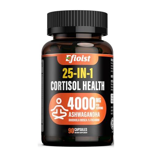 Cortisol Supplement for Women, 25-in-1 Cortisol Reducer, Cortisol Manager, Ashwagandha for Women & Men, Cortisol Supplement with Rhodiola Rosea, L-Theanine, for Mood, Focus, Sleep Support, 90 Capsules