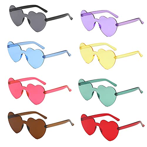 SSKHE 8 Paires Couleur Unie Sans Monture Couleur Bonbon Coeur Lunettes De Soleil Hommes Femmes Mode Fun Lunettes De Soleil Forme Spéciale Lunettes Enfants Adultes Vacances Nouveauté Lunettes De Soleil Cover