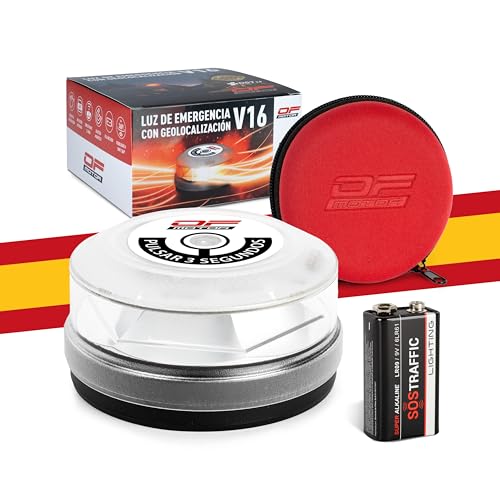 OF MOTOR Baliza V16 Homologada DGT 3.0 con Geolocalización – Luz de Emergencia Coche Ultrapotente 4× Visible Día/Noche –Máxima Cobertura Nacional Multioperador – Datos Incluidos hasta 2038