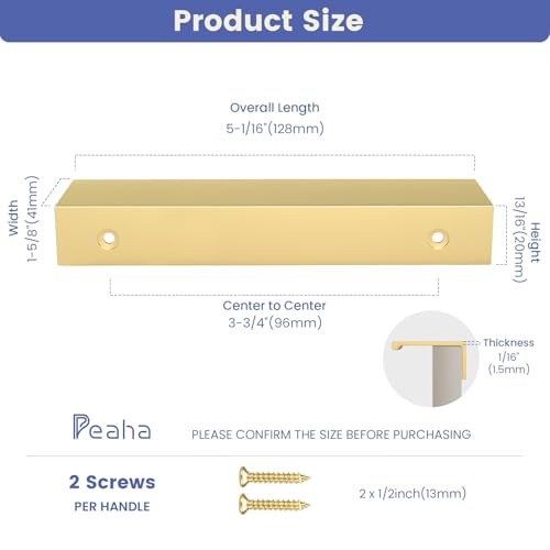 Image of Peaha 30 Pack Kitchen Cabinet Handles 3-3 /4 inch Matte Gold Pulls Edge Pulls | Gold Cabinet Handles Finger Pulls for Cabinets Modern Hidden Aluminum Alloy Dresser Drawer Handles Closet Bedroom