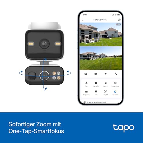 Tapo C645D Outdoor Wifi Camera Kit with Solar Panel, 2K Dual Lens, 360° Covers 2 Areas Together, Backup Battery, 10,000 mAh, Color Night Vision, Tracking/AI Detection, IP65 - 9
