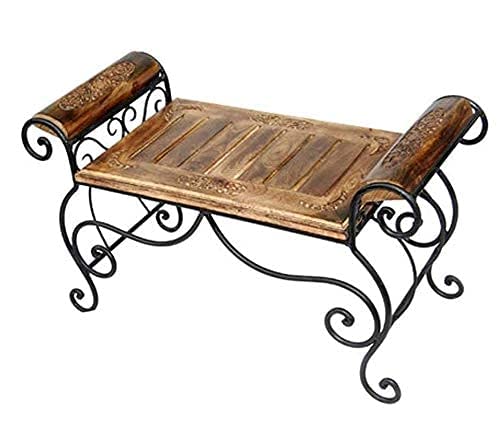 Store Wooden and Wrought Iron Center Table, Patio Bench Center Table/Bench for Living Room/Lounge Furniture
