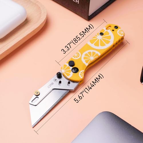 Image of CJRB Boxer Pocket Folding Utility Knife, EDC Knife with 10PCS Total Blades, Small Pocket Knife with G10 Handle for Men Women(J1967 Lemon Yellow)