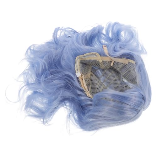 Peluca azul rizada con flequillo Tofficu de fibra resistente al calor para fiestas y disfraces
