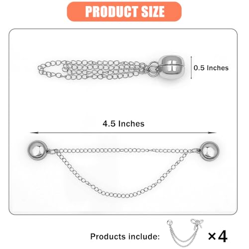 Image of Ouliget Multi-Function Magnetic Clothing Clips,Pinless Brooch Chain Magnetic Buttons Shawl Clips for Hijab, Loose T-Shirt Hems, Sleeves, Collar and Pants Hems,4 Pieces (Silver Bow)