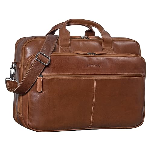 STILORD 'Noan' Cartella in Pelle Uomo Large Business 15.6 Inch Porta Laptop Borsa insegnante Borsa a tracolla Ufficio Vintage Borsa studente Uomini, Colore:toretto - marrone scuro