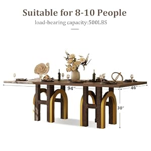 94 Inch Large Brown Wooden Dining Table for 8-10 People, Farmhouse Rectangular Dining Table with H Shape Solid Wood Legs U Shape Brushed Gold Base for Kitchen Dining Room Office 94 Inch Large Brown Wooden Dining Table for 8 10 People Farmhouse Rectangular Dining Table with H Shape Solid Wood Legs U Shape Brushed Gold Base for Kitchen Dining Room Office