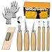Produktbild Holzschnitzwerkzeuge Set, 10 in 1 Schnitzset für Erwachsene, Kinder, Anfänger, Holz Schnitzen Set mit 6 Schnitzmessern, Schnittfeste Handschuhe, Rolltasche, Spitzer, Schnitzwerkzeug Set für Holz