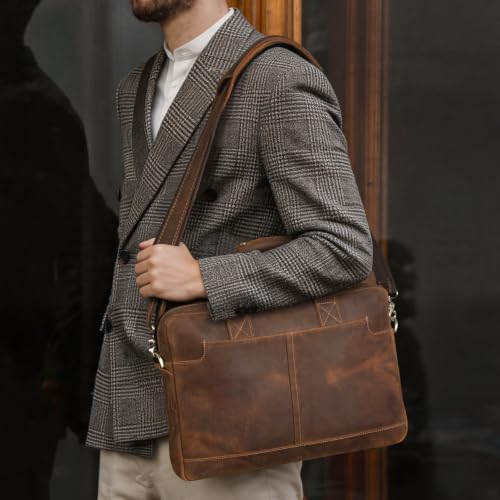 Image of Augus Leather Briefcase Laptop for Men Fits 16 Inch Laptop