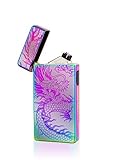 TESLA Lighter T13 Lichtbogen Feuerzeug, Plasma Double-Arc, elektronisch wiederaufladbar, aufladbar mit Strom per USB, ohne Gas und Benzin, mit Ladekabel, in edler Geschenkverpackung, Drache Regenbogen