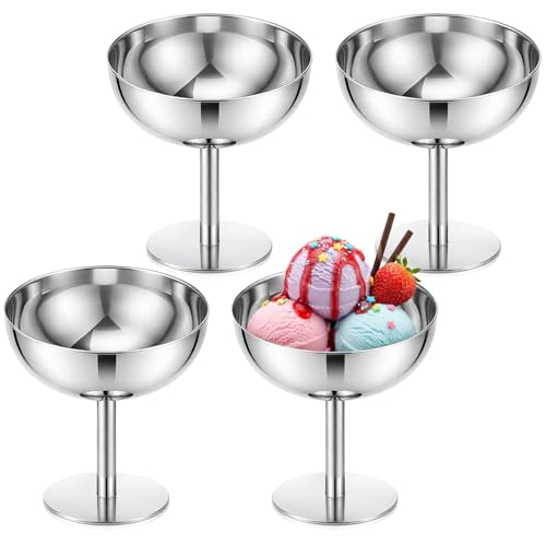 Yuanan 4 PCS Stainless Steel Ice Cream Cup 7 Oz Serving Dessert Bowls