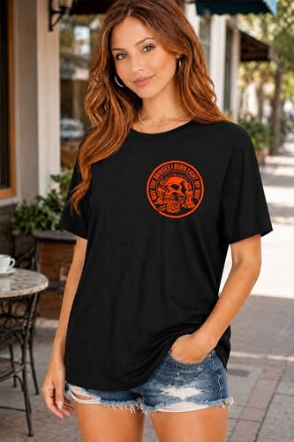 May The Bridges I Burn Light My Way Shirt Humor Gothic Skull Rose Shirt Skull Graphic Tees for Women Casual Top