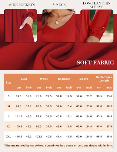 Hotouch Women Long Sleeve Tunic Dress Cotton T Shirt Dress V Neck Printed Dress Loose Fall Swing Dress With Pockets Women Knee Length Dresses Xx-Large thumb #5