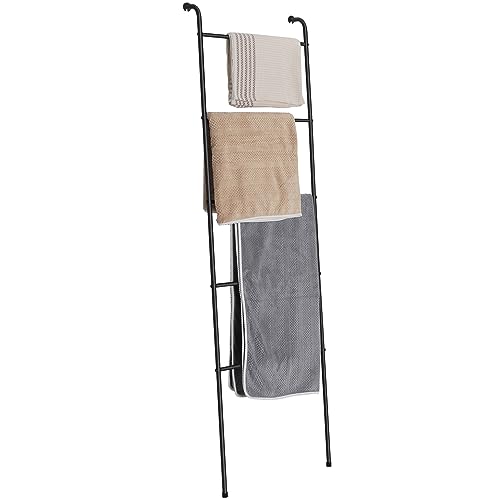 Escalera toallero 5 Niveles, Perchero toallero Organizador, Toallero de pie de Metal Acero para baño Dormitorio salón, 45 x 165 cm, Negro