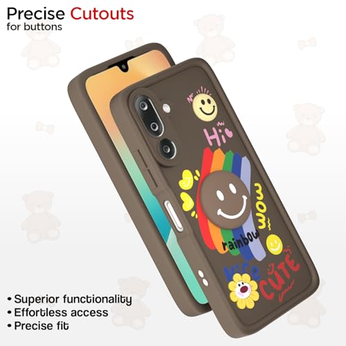 Image of Pikkme Back Cover for Samsung Galaxy M36 5G | Soft Silicone| Cute Rainbow Smile & 3D Cartoon Flower Design | Shockproof Raised Camera Protection Bumper Case (Brown)