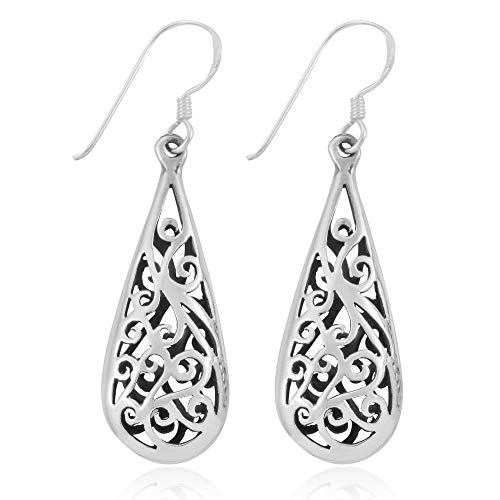 MIMI Sterling Silver Bali Inspired Filigree Teardrop Dangle Earrings