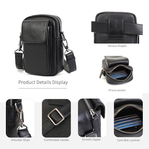 Image of Small Leather Crossbody Bags for Women Mini Messenger Bag for Men Purse Shoulder sling bag