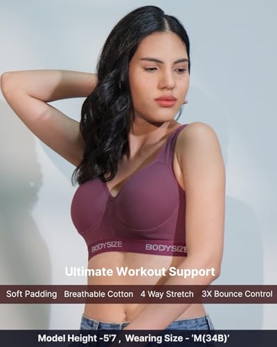 Image of BODYSIZE Women's Everyday Wear Wire Free Padded Sports Bra SF-28 (Heavily Padded, Gym, Yoga Bra) | Everyday Wear, Sweat Absorbent, Soft Cotton Fabric for Ultimate Comfort (B Cup)