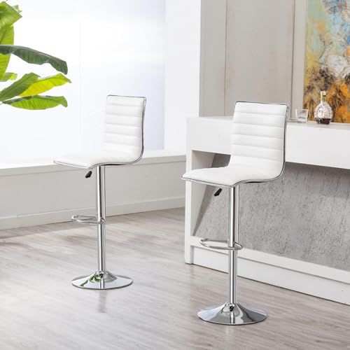 IntimaTe WM Heart Barhocker 2er Set Höhenverstellbarer Barhocker mit Rückenlehne und Fußstütze Drehbarer Barstuhl 2er Set Küchenhocker 36 x 40 x 116cm (Weiß)