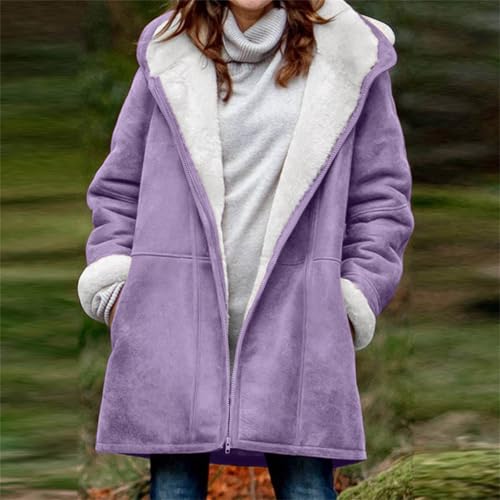 Womens Long Sleeve Oversized Jackets Hooded Trench Outfit for Women Velvet Warm Fuzzy Hooded Fall Winter Coat 20252