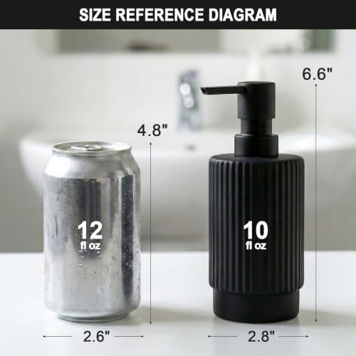 Image of VIMERPA Hand and Dish Soap Dispenser Set for Kitchen, 2 Pack 10 fl oz Matte Black Ribbed Glass Soap and Lotion Dispensers Sets with Pump for Bathroom, Modern Refillable Liquid Soap Pump Bottle