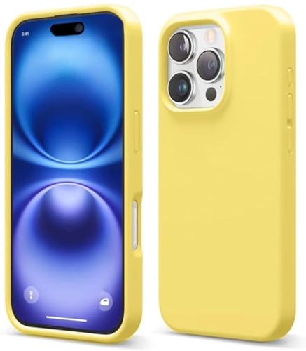 Image of Premium Liquid Silicone Case for iPhone 16 Pro - Slim Full Body Protective Back Cover with Soft Microfiber Lining, Anti-Slip Grip Scratch Resistant Phone Case (Yellow)